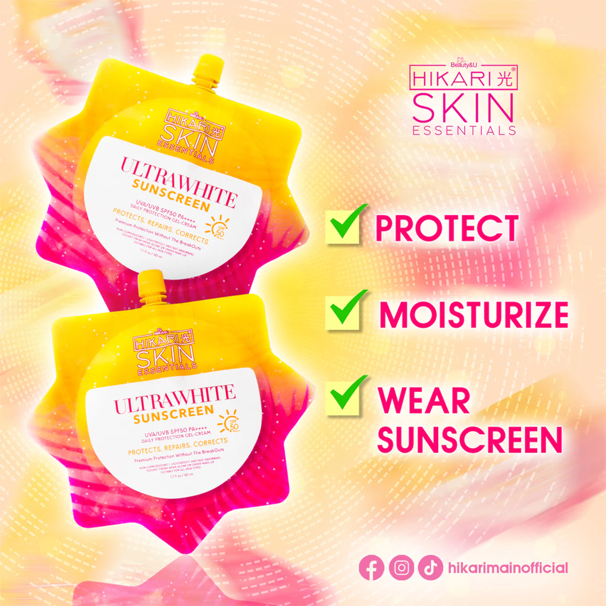 Beauty&U Hikari Skin Essentials Ultrawhite Sunscreen SPF50 PA++++ 50ml - Image 4