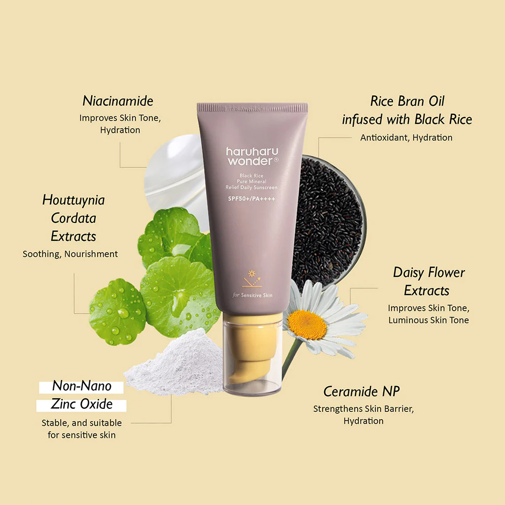 Haruharu Wonder Black Rice Pure Mineral Relief Daily Sunscreen SPF50+ 50ml - Image 5