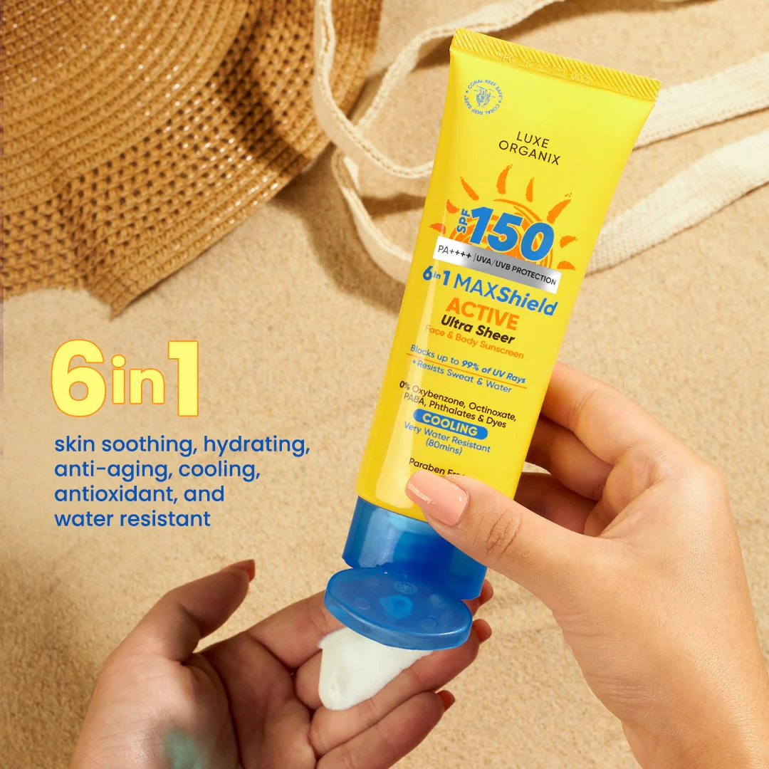 Luxe Organix 6 in 1 Maxshield Active Ultra Sheer Face and Body Sunscreen SPF 150 100ml - Image 4
