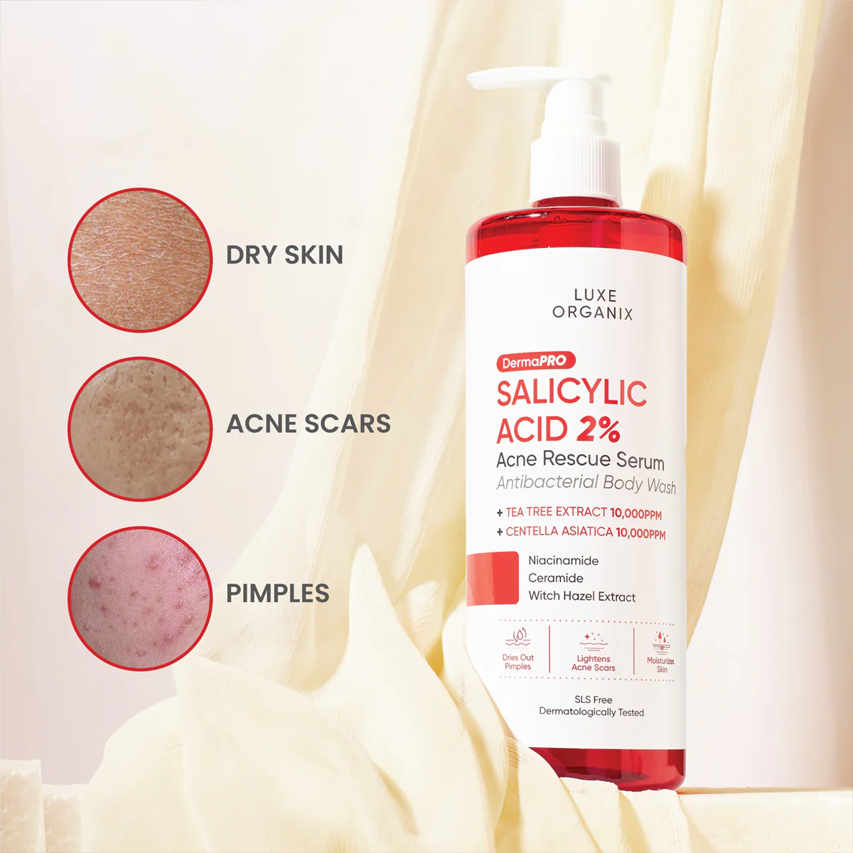 Luxe Organix DermaPro Salicylic Acid 2% Acne Rescue Serum Antibacterial Body Wash - Image 5