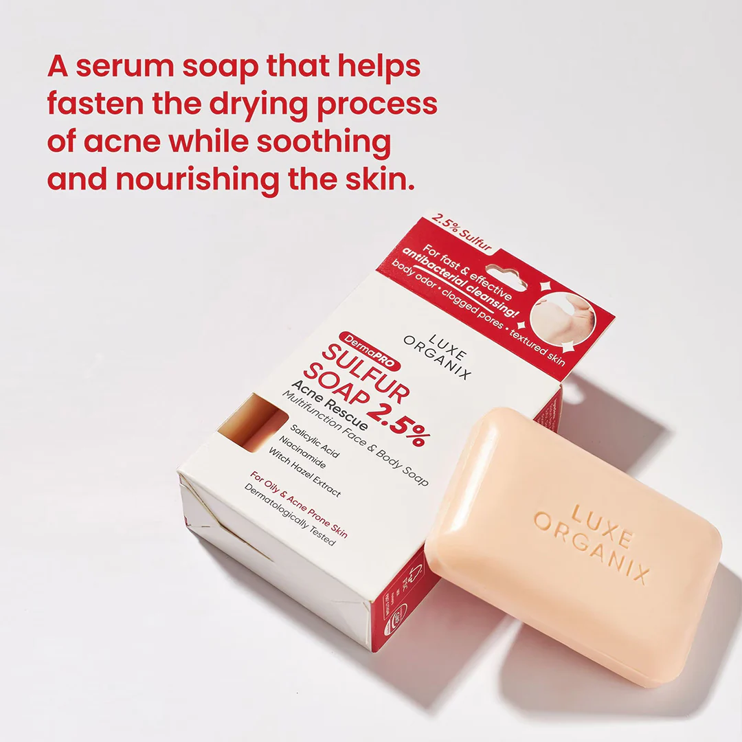 Luxe Organix DermaPRO Sulfur Soap 2.5% Acne Rescue 80g - Image 2