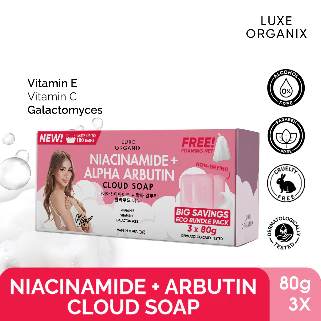 Luxe Organix Niacinamide + Alpha Arbutin Cloud Soap 3 x 80g - Image 2