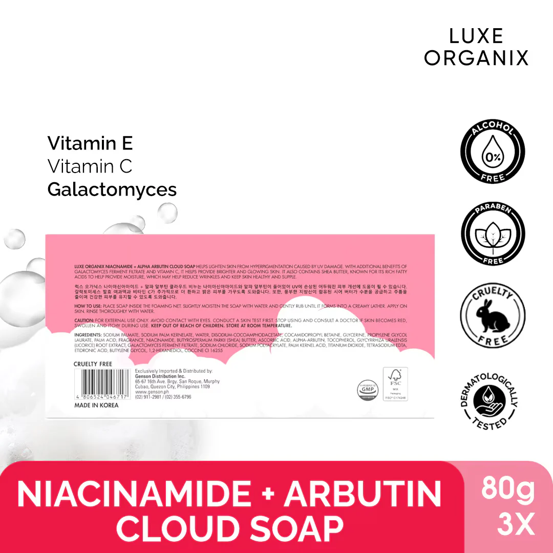 Luxe Organix Niacinamide + Alpha Arbutin Cloud Soap 3 x 80g - Image 3