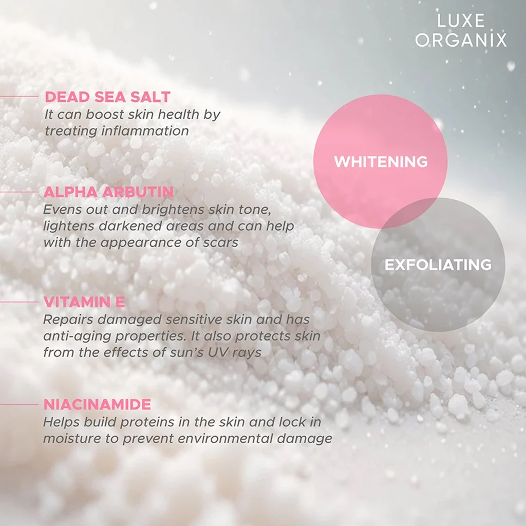 Luxe Organix Niacinamide + Alpha Arbutin Velvet Salt Scrub 300g - Image 3