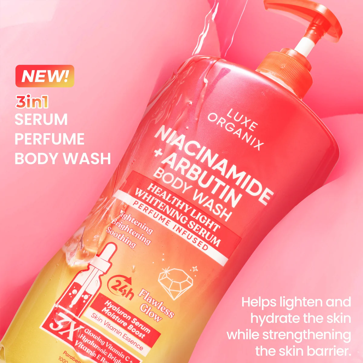Luxe Organix Niacinamide + Arbutin Healthy Light Whitening Serum Perfume Infused Body Wash - Image 4