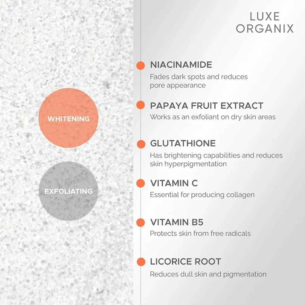 Luxe Organix Niacinamide + Papaya Gluta Velvet Salt Scrub 300g - Image 3