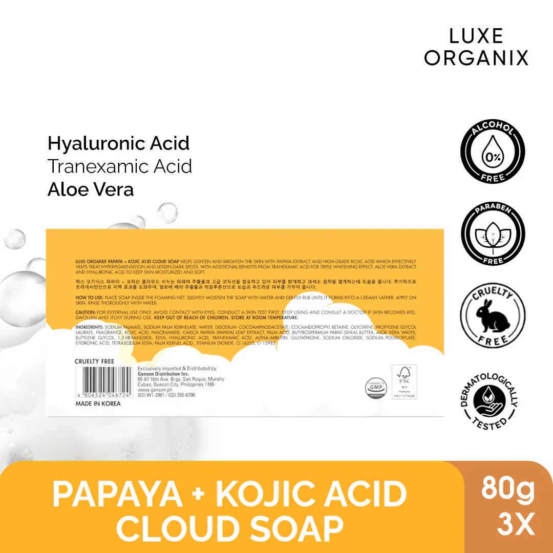Luxe Organix Papaya + Kojic Acid Cloud Soap 3 x 80g - Image 3