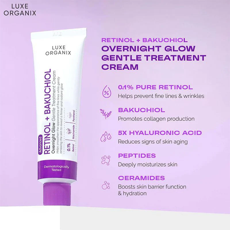 Luxe Organix Retinol + Bakuchiol Gentle Glow Treatment Cream 30g - Image 3