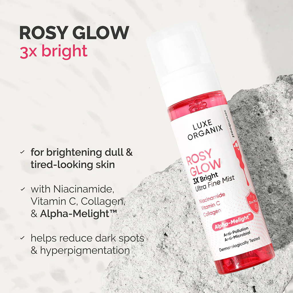 Luxe Organix Rosy Glow 3x Bright Ultra Fine Mist 80ml - Image 3