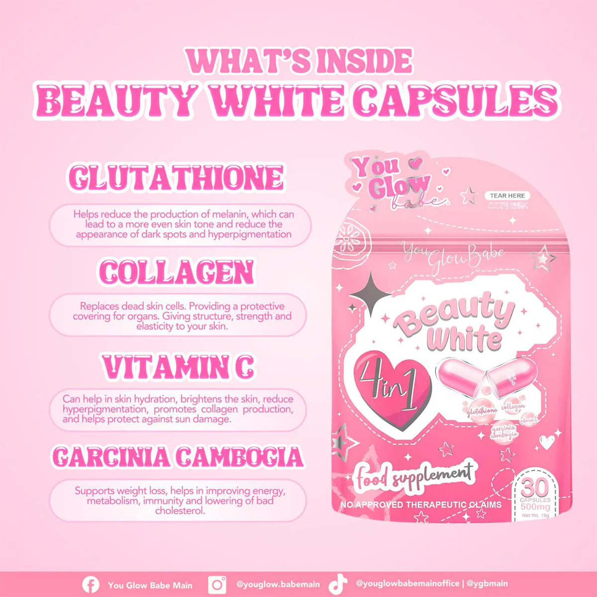 You Glow Babe Beauty White Glutathione Capsules - Image 3